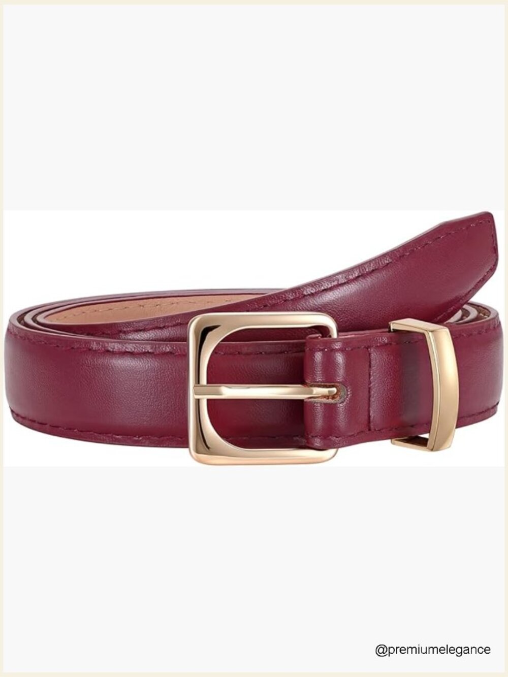 Women Faux Leather Skinny Belt with Gold Square Buckle